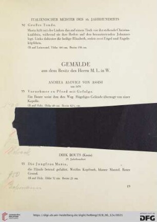 Gemälde aus dem Besitz des Herrn M.L. in W. (Nr. 53-69)