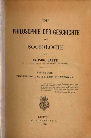 Die Philosophie der Geschichte als Soziologie, 1. Einleitung und kritische Übersicht