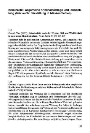 83-140, Kriminalität. Allgemeine Kriminalitätslage und -entwicklung (hier auch: Darstellung in Massenmedien)