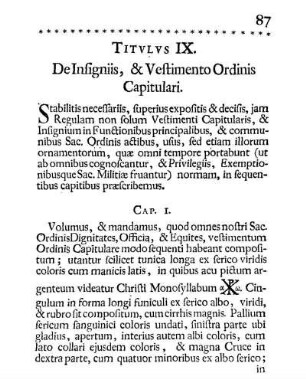 Titulus IX. De Insigniis, & Vestimento Ordinis Capitulari