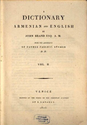 A dictionary english and armenian. 2, Armenian and english