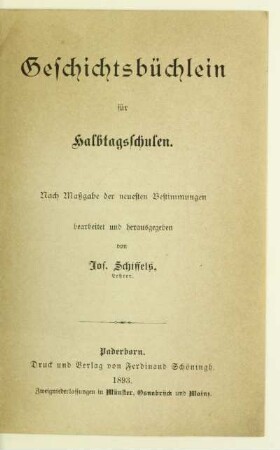 Geschichtsbüchlein für Halbtagsschulen : nach Maßgabe der neuesten Bestimmungen