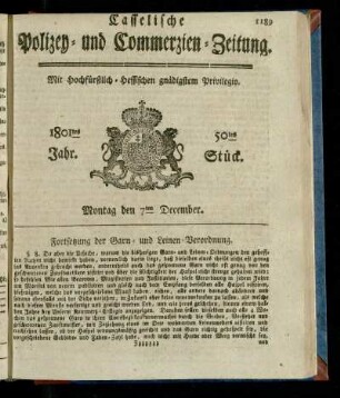 50tes Stueck, Montag den 7ten December 1801