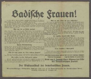 "Badische Frauen": Wahlaufruf der Deutschen Demokratischen Partei