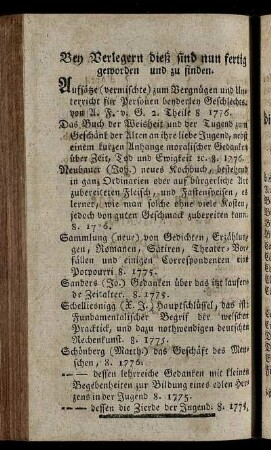 Bey Verlegern dieß sind nun fertig geworden und zu finden.