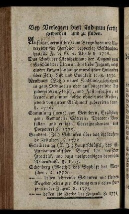 Bey Verlegern dieß sind nun fertig geworden und zu finden.
