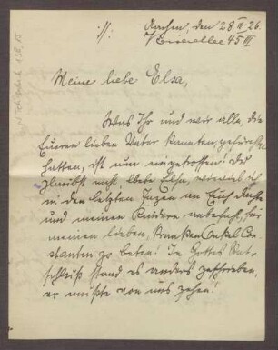 Schreiben von Clärli, Aachen, an Elisabeth Rosset, Kondolenzbrief zum Tod von Constantin Fehrenbach