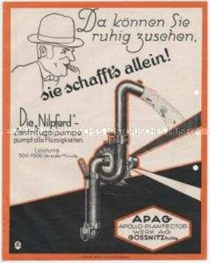 Da können Sie ruhig zusehen, sie schafft's allein! Die "Nilpferd"-Zentrifugalpumpe pumpt alle Flüssigkeiten / Prospekt Nr. 500