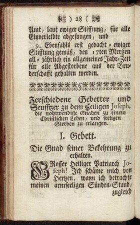Zerschiedene Gebetter und Seufftzer zu dem Heiligen Joseph, die nohtwendige Gnaden zu einem Christlichen Leben, und seeligen Sterben zu erlangen..