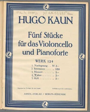 Fünf Stücke für das Violoncello und Pianoforte, Werk 124. 4, Walzer : Werk 124 No. 4