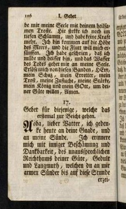 106-120, Gebet für diejenige, so das erstemal beichten.