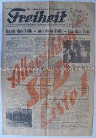 Sonderausgabe der Tageszeitung der SED für die Provinz Sachsen "Freiheit" zu den Gemeindewahlen 1946