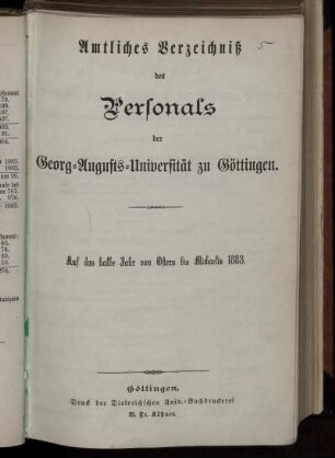 SS 1883: Personal-Bestand der Georg-Augusts-Universität zu Göttingen