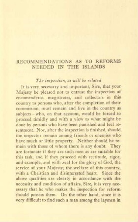 Recommendations as to reforms needed in the islands