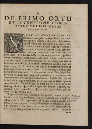 De Primo Ortu Et Inventione Coronarum Multiplicique Earum Usu.