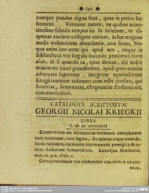 Catalogus Scriptorum Georgii Nicolai Kriegkii