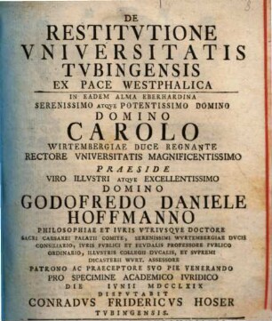 De Restitvtione Vniversitatis Tvbingensis Ex Pace Westphalica