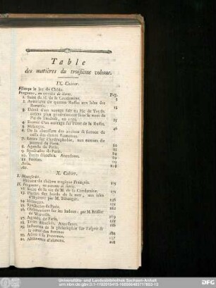 Table des matières du troisième volume.