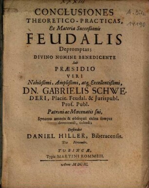 Conclusiones Theoretico-Practicas, Ex Materia Succeßionis Feudalis Depromptas