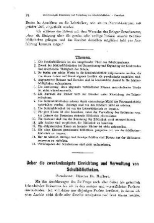 Ueber die zweckmässigste Einrichtung und Verwaltung von Schulbibliotheken : [Correferat]