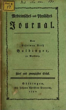 Medicinisches und Physisches Journal. 7. 1790/92 = St. 25 - 28