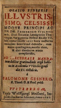 Oratio funebris (in obitum) Friderici Wilhelmi, Ducis Saxon.