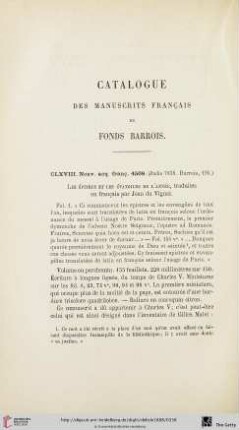 Catalogue des manuscrits français du Fonds Barrois