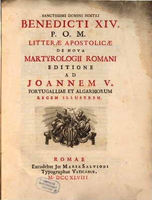 Litterae apostolicae de nova martyrologii romani editione ad Joannem V.