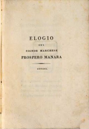 Elogio del signor Marchese Prospero Manara