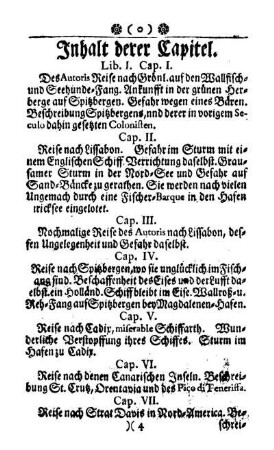 Inhalt derer Capitel.