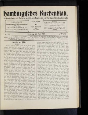 Nr. 30. Hamburg, 26. Juli 1914. 11. Jahrgang.