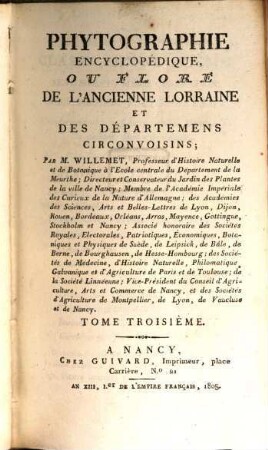 Phytographie encyclopedique, ou flore de l'ancienne Lorraine et des départemens circonvoisins. 3