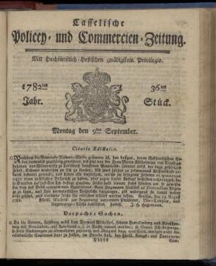 36tes Stueck, Montag den 9ten September. 1782