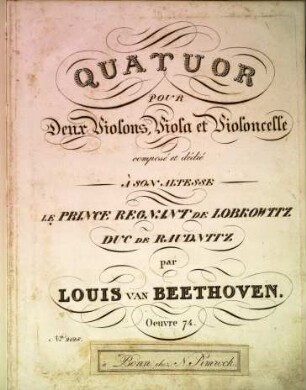 Quatuor pour deux violons, viola et violoncelle : oeuvre 74
