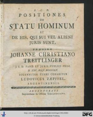 Positiones De Statu Hominum Et De His, Qui Sui Vel Alieni Juris Sunt