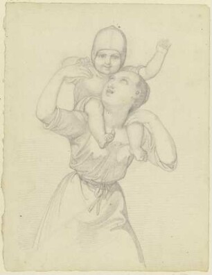 Junge Frau mit einem Kind auf ihren Schultern