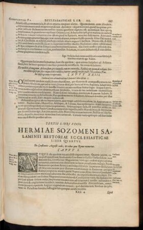 Hermiae Sozomeni Salamini Historiae Ecclesiasticae Liber Quartus.