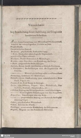 Verzeichniss der bey Bearbeitung dieser Anleitung zur Geognosie benützten Schriften