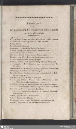 Verzeichniss der bey Bearbeitung dieser Anleitung zur Geognosie benützten Schriften