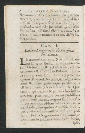 Cap. I. Latinae Linguae usus & necessitas in Polonia.