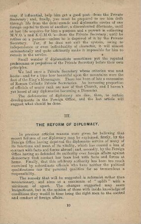 III. The reform of diplomacy