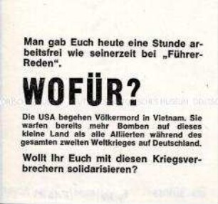 Klebezettel mit Protest gegen den Vietnam-Krieg