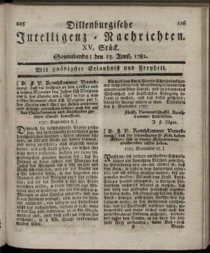 XV. Stück. Sonnabends : den 13. April, 1782.