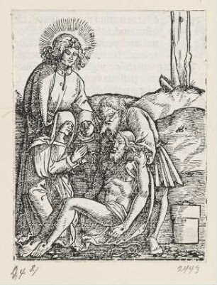 Beweinung Christi, aus: Peter Apian, "Hortulus anime", Nürnberg 1517