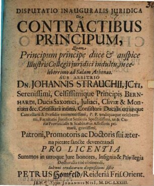 Disputatio Inauguralis Juridica De Contractibus Principum