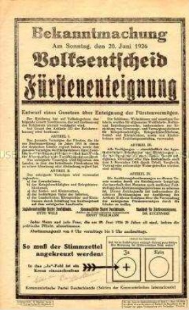 Maueranschlag mit dem Entwurf eines Gesetzes über die Enteignung der Fürstenvermögen