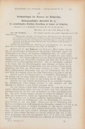 12. Verhandlungen der Kammer der Reichsräthe. Stenographisches Protokoll Nr. 62 ...