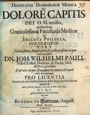 Disputatio Inauguralis Medica De Dolore Capitis