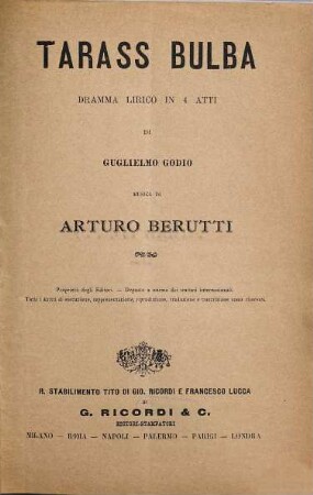 Tarass Bulba : dramma lirico in 4 atti