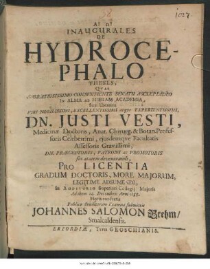 Inaugurales De Hydrocephalo Theses